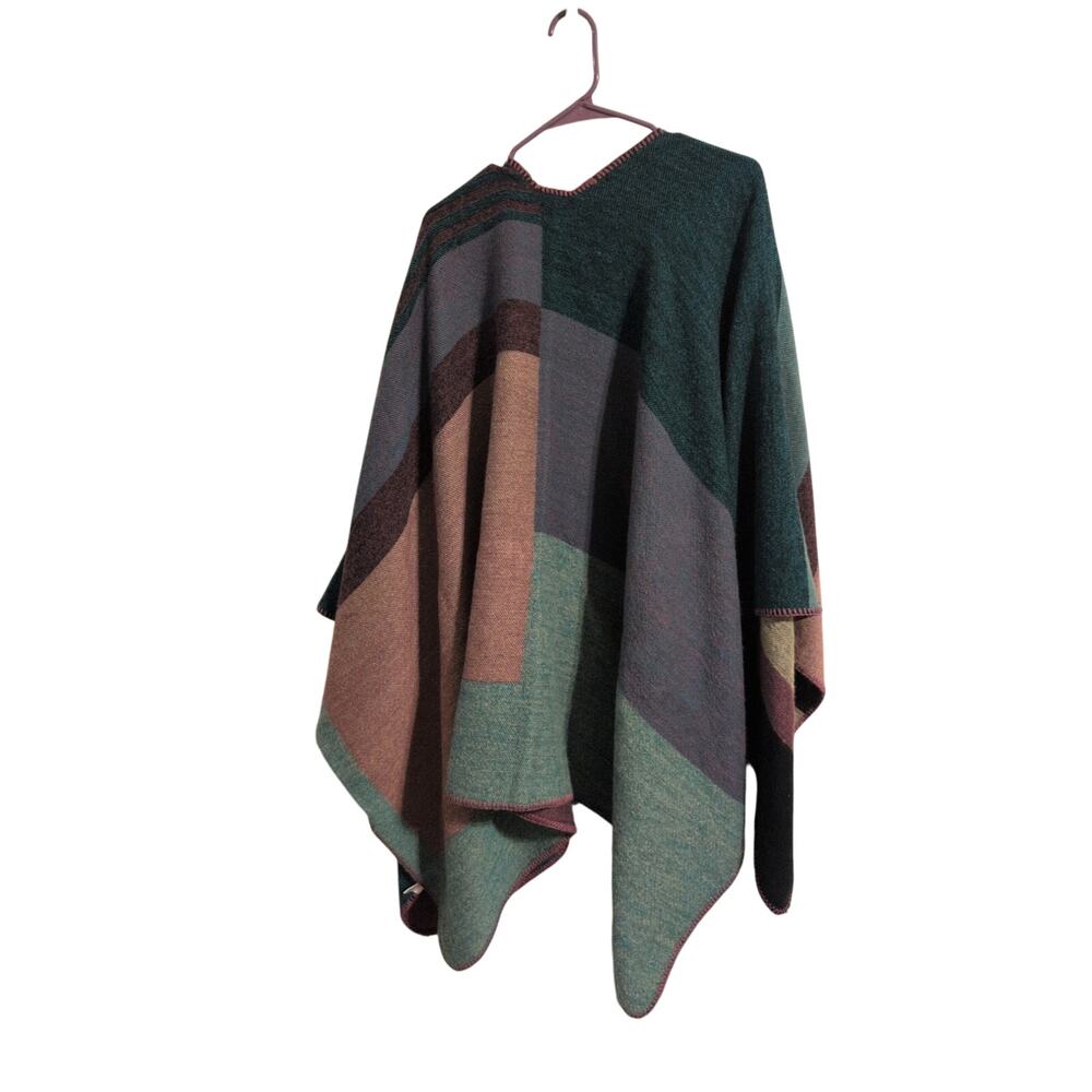 Coeur de Vague Long Cozy Faux Wool Coat – Purple/Teal/Pink Colorblock - Picture 3 of 3